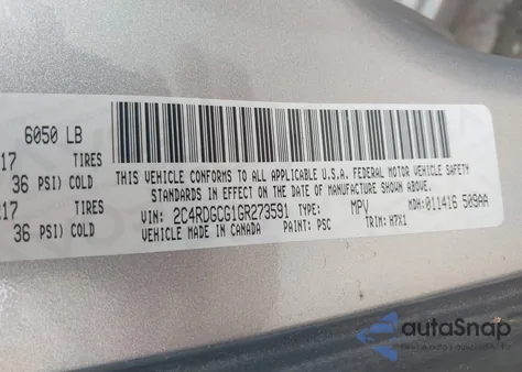 2016 Dodge Grand Caravan Sxt из США, поврежденный, VIN 2C4RDGCG1GR273591